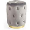 MONTEMAGGI Pouf Trapuntato cilindrico in Velluto Base Dorata Stile Glam Grigio 36X36X47 cm