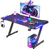 JUMMICO Scrivania Gaming LED 120x60 cm - Tavolo da Gaming con Luci RGB a Controllo Tattile, Piano in Fibra di Carbonio Nero, Ganci per Cuffie, Design Ergonomico, Scrivania PC per Setup Gamer Professionale