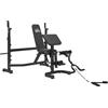 HOMCOM Panca Palestra Multifunzione Regolabile con Rack Bilanciere, Pad per Gomiti e Schienale, Panca Pesi Inclinabile Piana con Leg Extension, Low Row, Arm Curl, Addominali, Allenamento Palestra Casa