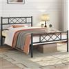 Yaheetech Struttura Letto Singolo in Metallo Ferro con Testiera a Forma di X Telaio con Rete a Doghe per Camera Dormitorio 90 x 190 cm Nero