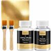 Aolso Set Adesivo per Doratura con Foglia Oro, 100ml Base d'Acqua Adesivo per Doratura e 100ml Vernice Protettiva, 100 Pezzi di Foglia d'Oro Per Decorazioni per Artigianato, Mobili e Pittura