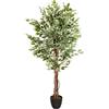 HJH Office Pianta artificiale FICUS Benjamini Altezza 165 cm Verde/Bianco 1008 Foglie Deco Pianta d'appartamento Betulla Fico Artificiale, 871000