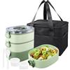 Samlonge 3 in 1 Lunch Box con Posate, 2800ml Porta Pranzo con Borsa, Bento Box 3 Scomparti con Divisorie, Schiscetta Riscaldabile Prova Perdite Senza BPA, Contenitori Ermetici Alimenti Scuola Uffici (Verde)