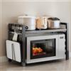 Mapille Mensola Microonde Salvaspazio Estensibile 40-64CM, Ripiani per Microonde con 6 Ganci 1 Tagliere Rack Regolabile Due Livelli Microonde Scaffale Supporto Microonde Cucina Organizzatore Ripiani