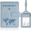 OFFCUP Custodia per Passaporto, Custodie Porta Passaporto con Blocco RFID, Custodia Passaportos con Etichetta Valigia in Pelle PU per Carte d'Identità Carte di Credito, Passaportos Pass (Azzurro)
