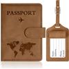 OFFCUP Custodia per Passaporto, Custodie Porta Passaporto con Blocco RFID, Custodia Passaportos con Etichetta Valigia in Pelle PU per Carte d'Identità Carte di Credito, Passaportos Pass (Marrone)