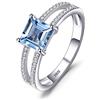 JewelryPalace Anello Solitario Donna Argento 925 con Naturale Topazio Blu, Anelli Dorati Donna in Oro con Pietra Azzurra a Taglio Principessa, Fedina in Oro Rosa Anelli Anniversario Set Gioielli Donna