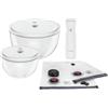 ZWILLING Fresh & Save BOWLS - Set di 9 pezzi per sottovuoto, ciotola di vetro M-18 cm, lunghezza 24 cm, sacchetto pompa