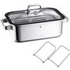 WMF Vitalis Compact Pentola per cottura a vapore con coperchio in vetro e bordo in silicone, con termometro a gas, in acciaio INOX Cromargan, adatta a piani cottura a induzione, 35x21,5x10 cm, 3,5 l