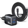 INIU 30W Caricatore USB C, Presa alimentatore con USB-C cavo, PD Compatto Caricatore Rapido, 2-Porto GaN Caricabatteria Rapido per iPhone 17 16 Pro Max, iPad Air, Samsung S25 S24 Ultra, Pixel, Xiaomi