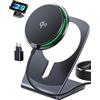 INIU Caricatore Wireless 2 in 1, 15W Certificato Qi2 Caricabatterie Magnetico, Stazione Ricarica Wireless Mag-Safe per iPhone 17 16 15 14 13 Pro Max Mini AirPods 4 3 2(con Adattatore USB C 20W)