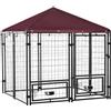 PawHut Recinto per Cani da Esterno con Serratura Kennel Nero e Rosso | Box per Animali in Acciaio, 2 Ciotole Girevoli, Copertura in Tessuto Oxford