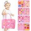 Lectorias Busy Board per Bambini, Pannello Sensoriale Montessori, Tavola Abilità Base, Giochi 1 2 3 Anni con Cerniere Lacci Bottoni - Regalo di Natale Rosa