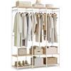 SONGMICS Armadio Portatile per Vestiti, Guardaroba Pieghevole, Organizzatore Portabiti, con Barre Appendiabiti, Ripiani, Ganci Rimovibili, 40 x 141 x 180 cm, Beige Naturale RGR005W67