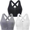 Evercute Reggiseno Post-operatorio Anteriore con Zip da Donna Senza Fili Reggiseni Sportivi Imbottiti con Spalline a Sostegno Medio Yoga Esercizio Atletico, Nero, Bianco, Grigio, Confezione da 3, XL