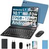 fezawio Android 14 Tablet 10 pollici 22 GB RAM + 128 GB ROM Octa-Core Tablet 5G WiFi, con tastiera mouse, 8000 mAh, (1TB TF) con collina-blu