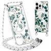 Yirlbey Cover con Cordino per iPhone 15 Pro 6,1, Compatibile con MagSafe, Trasparente Silicone Custodia con Aesthetic Foglie Motivo Disegni, Antiurto Case con Tracolla Collana Catena per iPhone 15Pro