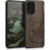 kwmobile Custodia Compatibile con Samsung Galaxy M53 5G Cover - Back Case in Legno con Bumper in Silicone TPU - Bussola vintage marrone scuro