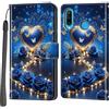 Haninsuze Cover per Huawei P30 Lite, Portafoglio PU Pelle, cuore blu | Interno TPU Antiurto, Anti-Graffio, Fessura per Schede, Supporto Stand, Design Libro, Flip