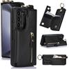 ZHOZEXIN Custodia per cellulare compatibile con Samsung Galaxy Z Fold 6, con chiusura lampo, scomparto per carte di credito, in pelle per Galaxy Z Fold 6 (nero)