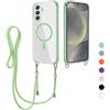 FERLAN Magnetica Cover per Samsung Galaxy S25 Plus con Cordino, Compatibile con MagSafe, Custodia Traslucida PC Sottile TPU Antiurto Protettiva Case con Corda Collana Tracolla Laccio, verde
