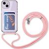 FMPCUON Custodia con Collana per iPhone 14 Plus con Slot per Scheda,Cover Trasparente Regolabile con Cordino [Antiurto] [AntiGraffio] [Antiscivolo] Case con Laccio Tracolla,Rosa