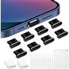 VEINARDYL 8 Tappi Antipolvere per iPhone 15/16 Plus Pro Max, Protezione Porta di Ricarica USB C con 10 Spazzole per la Pulizia, Jack per Cuffie