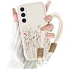 Kueqeay Cover con Cordino per Samsung Galaxy S22 5G, Silicone Custodia Aesthetic Fiore Bianco Donne Mädchen Modello Disegni Collana Universale Protezione Fotocamera Antiurto Case, 03