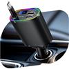 Canareen 78W Caricatore Auto USB C, 4 in 1 Retrattile Caricabatterie Auto, USB C Ricarica Rapido Caricabatterie, Accessori Auto Campeggio (Nero)