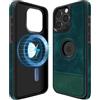 COODIO Logo-View Custodia in Pelle per iPhone 16 PRO 6,3 Pollici, Cover Magnetica Compatibile con MagSafe, Custodia Sottile e Creativa, Verde Scuro