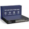 YuanLey Switch PoE 2,5G a 16 Porte Non Gestito, 16 x Porte 2,5GbE, 2 x 10G RJ45 Uplink, 250W, Switch Ethernet PoE Multi-Gigabit, IEEE 802.3af/at, Metallo senza ventola, per Telecamera IP