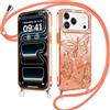 Kueqeay Custodia per iPhone 17 Pro Max 6,9 con Cordino, Trasparente Glitter Case Aesthetic Motivo 3D Farfalla Disegni Diamante Brillare Silicone Cover Fotocamera Protezione con Collana,Arancione
