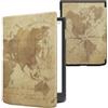 kwmobile Custodia eReader Compatibile con Pocketbook InkPad 4 / Color 3 / Color 2 Cover - eBook Reader Flip Case - marrone/marrone chiaro - Mappamondo vintage
