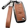 Happyit Custodia in pelle per tasti remoti per Volkswagen VW Bora Beetle Tiguan Passat B5 B6 MK5 6 Jetta Eos Sagitar Golf 3 pulsanti (Marrone)