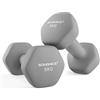 SONGMICS Set di 2 manubri, 2 x 5 kg, manubri corti, esagonali, rivestimento in neoprene, allenamento di forza, allenamento, fitness, casa, grigio tortora SYL910G01