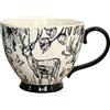 Huiyiwert Tazza grande per cereali, 450 ml, motivo alce dipinta a mano, in porcellana, per Natale, farina d'avena, per mamma, nonna, moglie, figlia (nero)