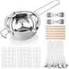 Eulihent Kit per Fabbricazione Candele DIY Set 1 Pentola per Fusione di Cera con Manico Lungo 400ml, 50 Stoppini per Candele, 50 Adesivi per Stoppini Bifacciali, 2 Supporti Fissi per Fare Candele