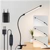 LQWELL Lampada da scrivania con morsetto, lampada da lettura da comodino, collo di cigno con 3 cambi di colore e 10 livelli di luminosità, nera, cavo di alimentazione USB, 1 spina