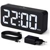 CHEREEKI Sveglia Digitale da Comodino a Corrente con Display LED Grande, Doppia Sveglia, Funzione Snooze, Luminosità e Volume Regolabili, Porta USB di Ricarica e Formato 12/24H