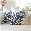 Artscope 2 Pezzi Dalia Floreale Blu Scuro Bianco Federe Cuscini Geometrico 45x45cm, Primavera Cuscino Boemia Fiori Decorativo in Lino per la Decorazione Domestica Soggiorno Camera da Letto Divano