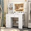 Vescence Toeletta, Scrivania Trucco con Specchio e luci led, Mobile Laterale 4 Cassetti Sinistri 6 Ripiani, 2 en 1 Vanity Desk for Make Up, Bianco