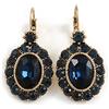 Avalaya Orecchini pendenti ovali con cristallo blu scuro e chiusura a monachella, color oro, 40 mm di lunghezza