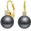 Jiahanzb Orecchini Perle Donna in Argento Sterling 925 Orecchini Perle Pendenti Ipoallergenici Grigio Scuro Perla Gioielli Regali da Donna Leverback Placcati in Oro
