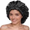 REROON Grande cappello da shower impermeabile per capelli lunghi, bonnets Jumbo Shower Head Cover per locs, curly, Baids & Wigs, XL Size Hair Cap for Spa Home Salon Use(nero)
