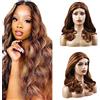 Creuost Parrucca capelli umani Body Wave 4 x 1 in pizzo svizzero, parrucca da donna senza trattamento, capelli vergini brasiliani, Pre plucked with Natural Hairline P4/30 Highlight Brown