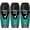 Sure Deodorante antitraspirante roll on Sensitive 48H protezione da sudore e odori con fragranza al legno di sandalo, patchouli e vaniglia, per uomo, 50 ml, confezione da 3