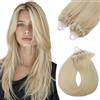 Silk-co Extension Capelli Veri Microring 100 Ciocche, Loop Extension Anellini 50g, 60cm Biondo Platino