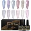 Shining She Smalto Semipermanente Unghie Glitter,6 Colori Holographic Riflettente Glitter Rosa Argentato Oro Smalti Semipermanenti per Unghie,Gel Soak-Off UV/LED per Nail Art Salone,8ML