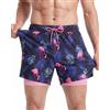 maamgic Uomo Pantaloncini da Surf 2-in-1 con Compressione | 5 5' Pollici Interni Asciugatura Rapida Costume da Bagno Corti con Tasche Interna Fenicottero Navy Palma Rosa 5.5 M