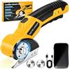 Ofeace Taglierina Elettrica Forbici Elettriche Senza Fili con LED, 3.6V Taglio Rotante Cartone Cutter con 2 Testina, Taglierino Elettrico per Tessuti, Cartone, Tessuti, Pelle, Tappeti e Plastica(Giallo)